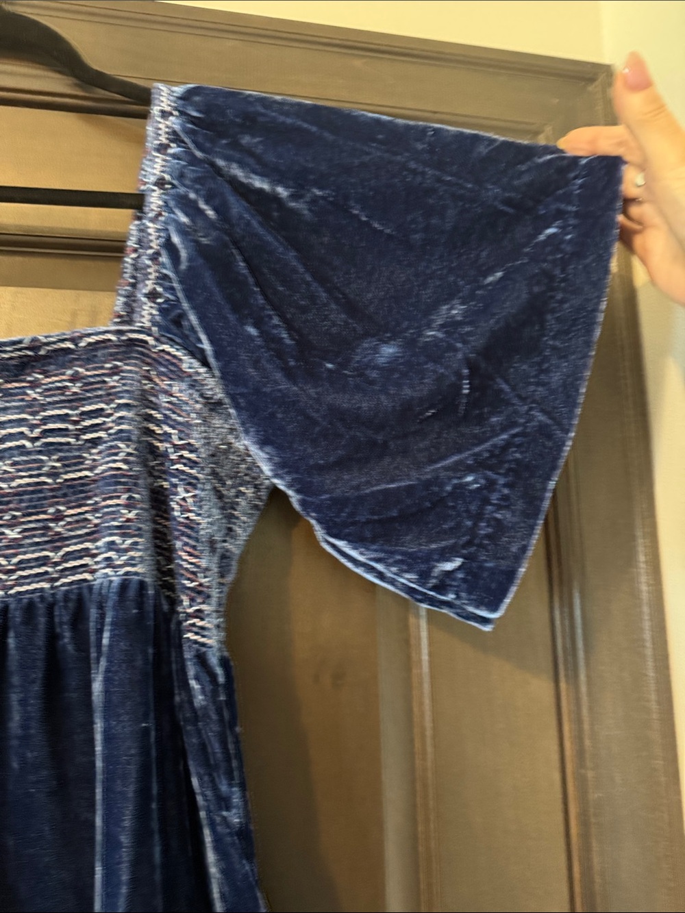 Free People Blue and Velvet Smocked Mini Dress - Picture 3 of 10